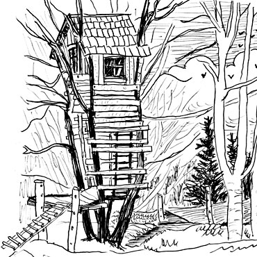 dessin d'une cabane dans un arbre