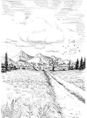 paysage montagne dessin libre de droits